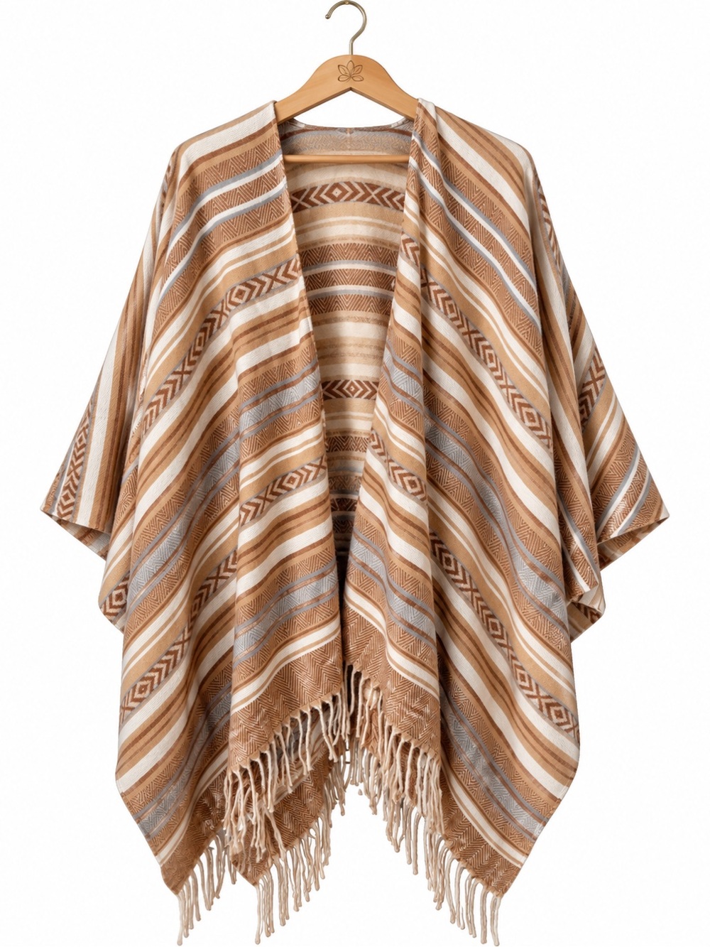 Beautiful Neutral Boho Open-Front Ruana
Brown/Cream - butter soft.